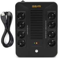 Пристрій безперебійного живлення GEAR, UPS 850VA, 510W, AVR, 8Schuko, plastic case USB+RJ45 (GU-850PLUS6)