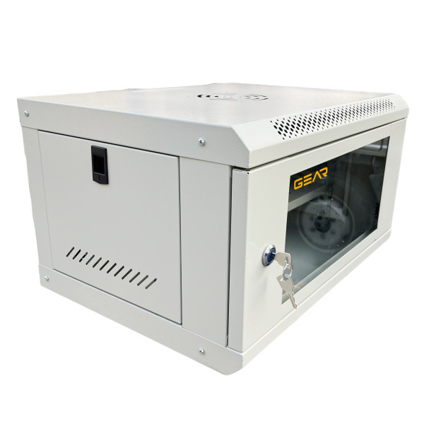 Шафа серверна настінна з полицею GEAR 6U 19'' 530x400x300 мм., Сіра (GWMSN-6U-530-400G)